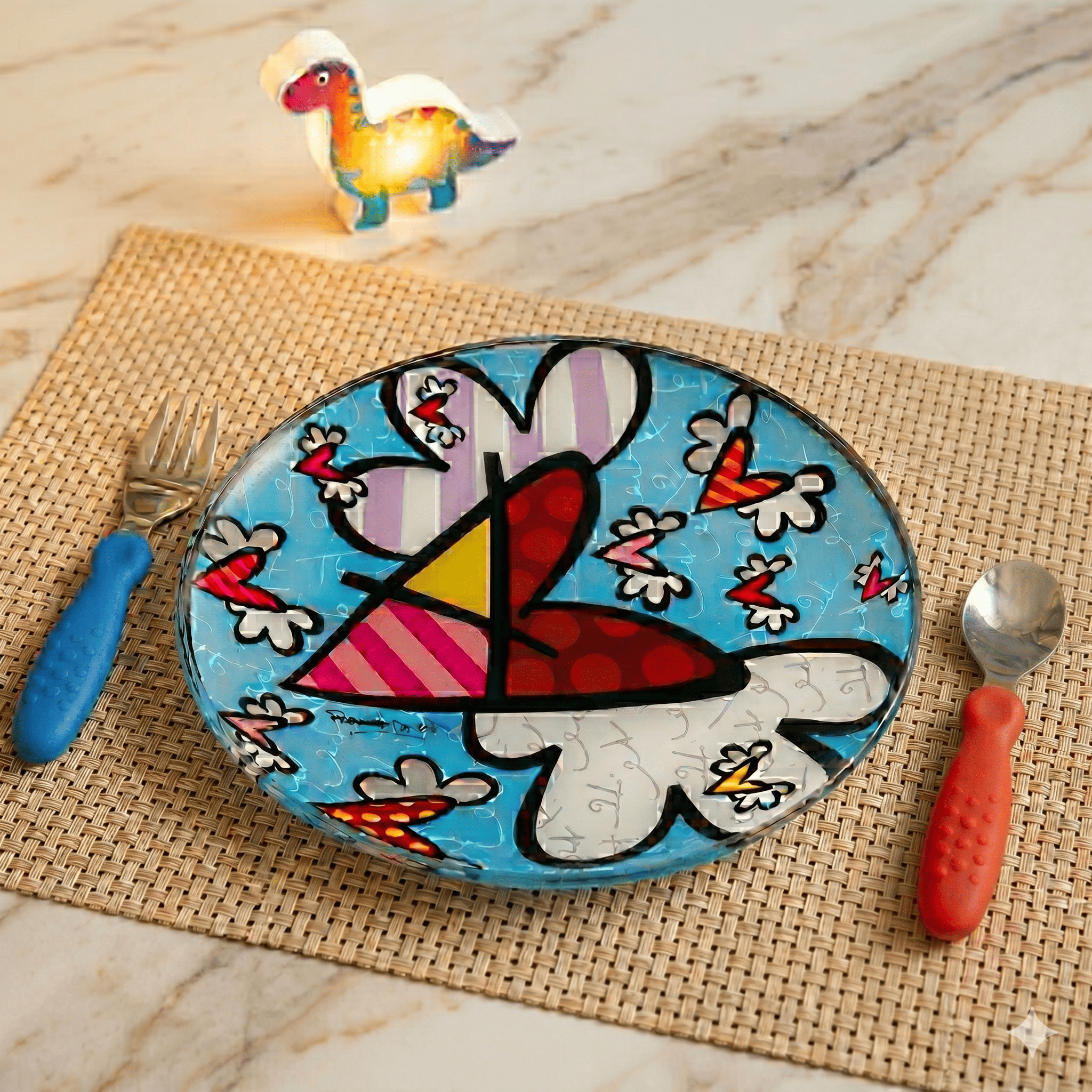Britto Flying Heart Round Glass Plate