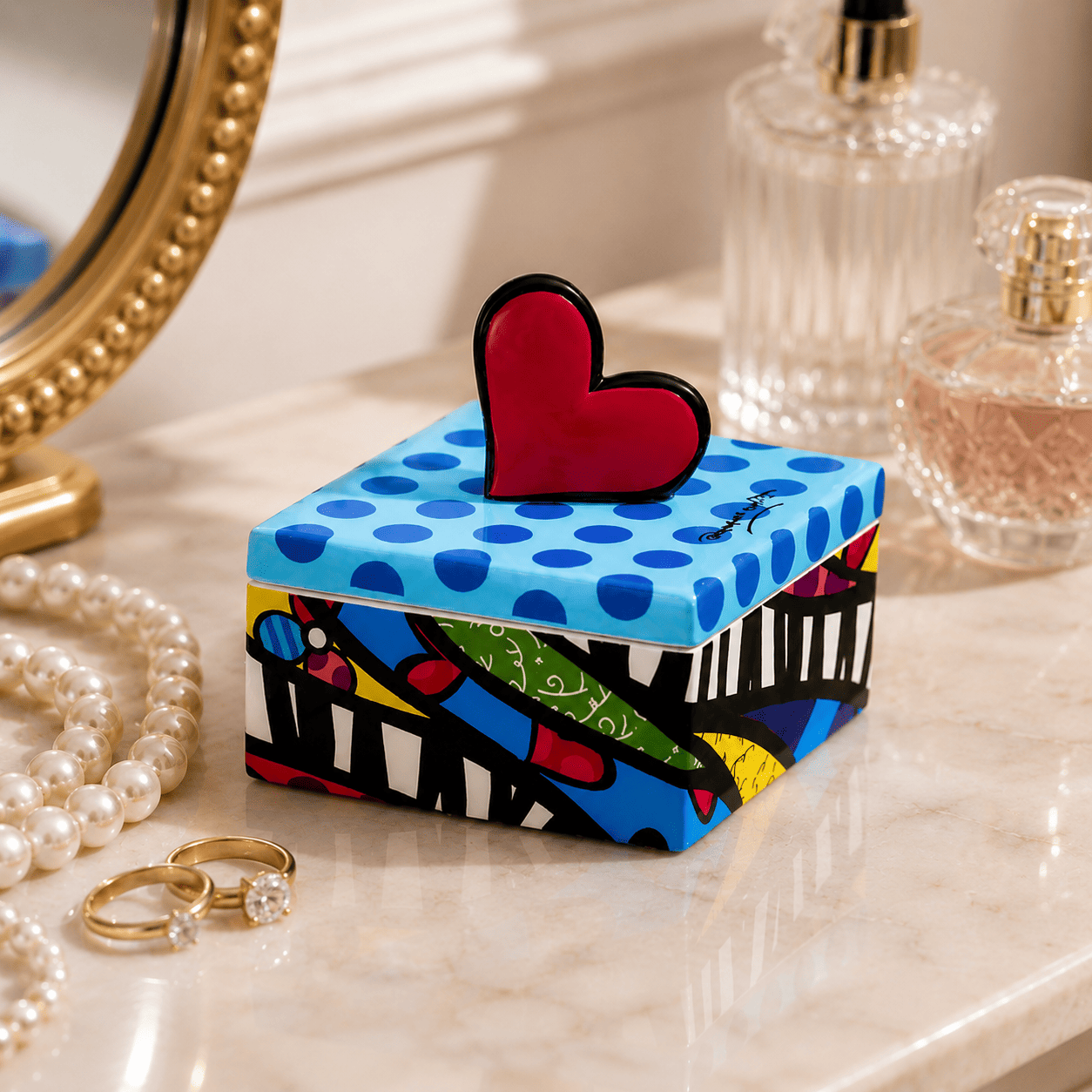 Britto Square Trinket Box Graphic Pattern
