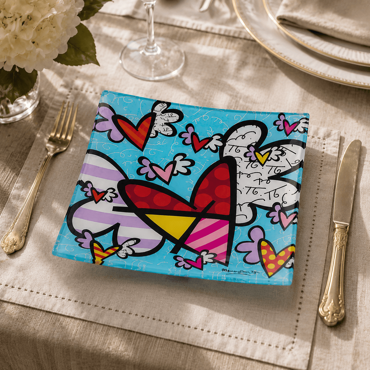 Britto Glass Plate Flying Heart