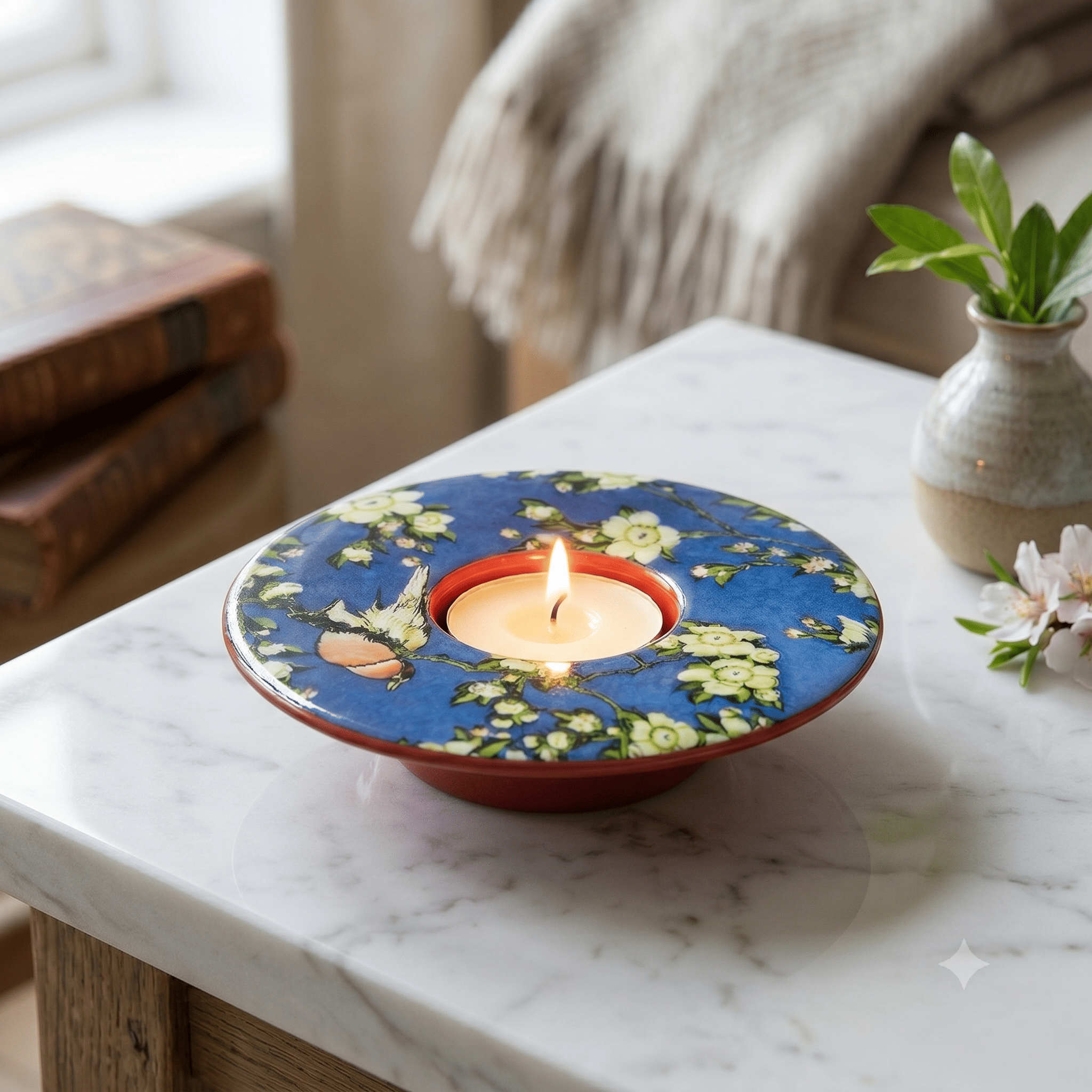 Hokusai Bullfinch & Blossoms Dish T-Light