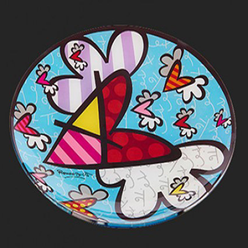 Britto Flying Heart Round Glass Plate - Designer Studio - artefacts for décor