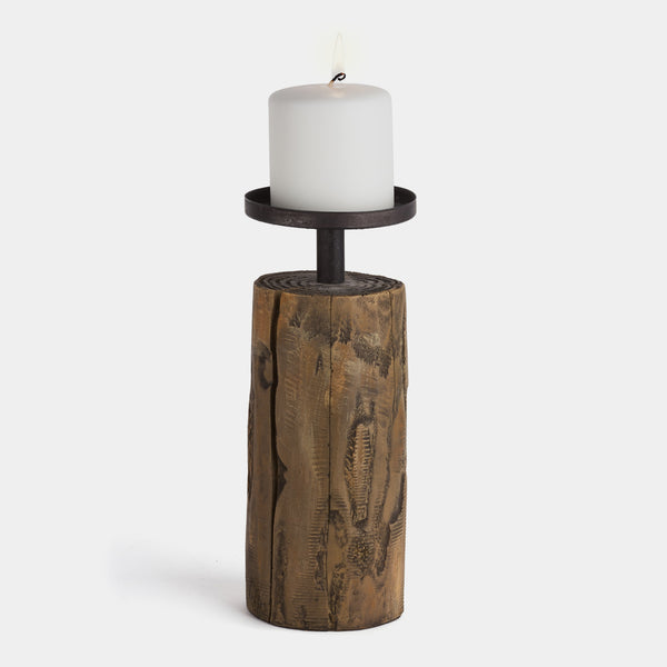 Metal Candle Holder On Polyresin Log - Designer Studio - anniversary gifts
